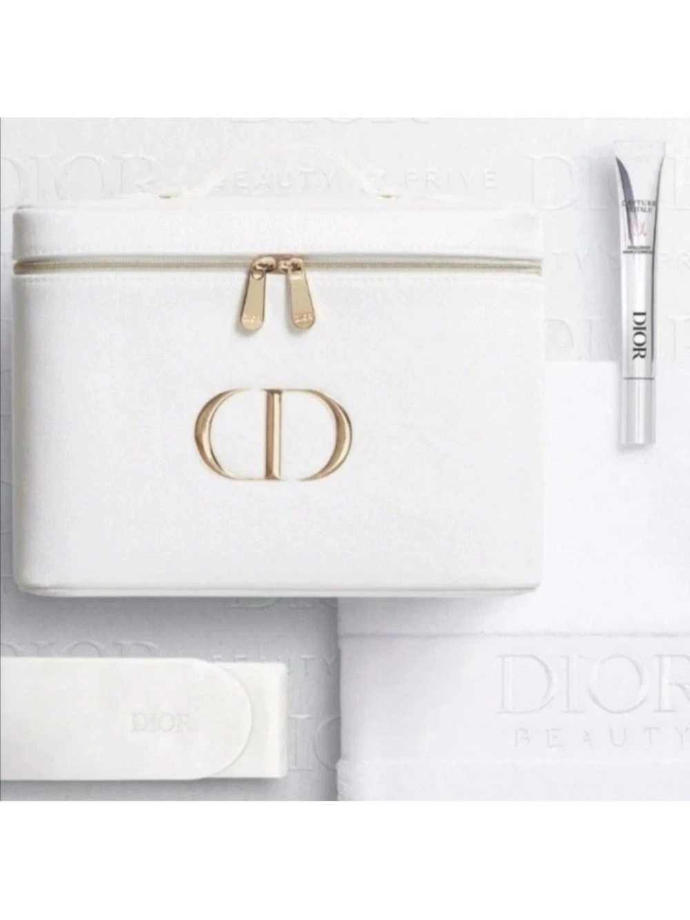 Dior BeautyCosmetic Vanity Case With Towel, Headband and Dior Hyalushot Box NWOT